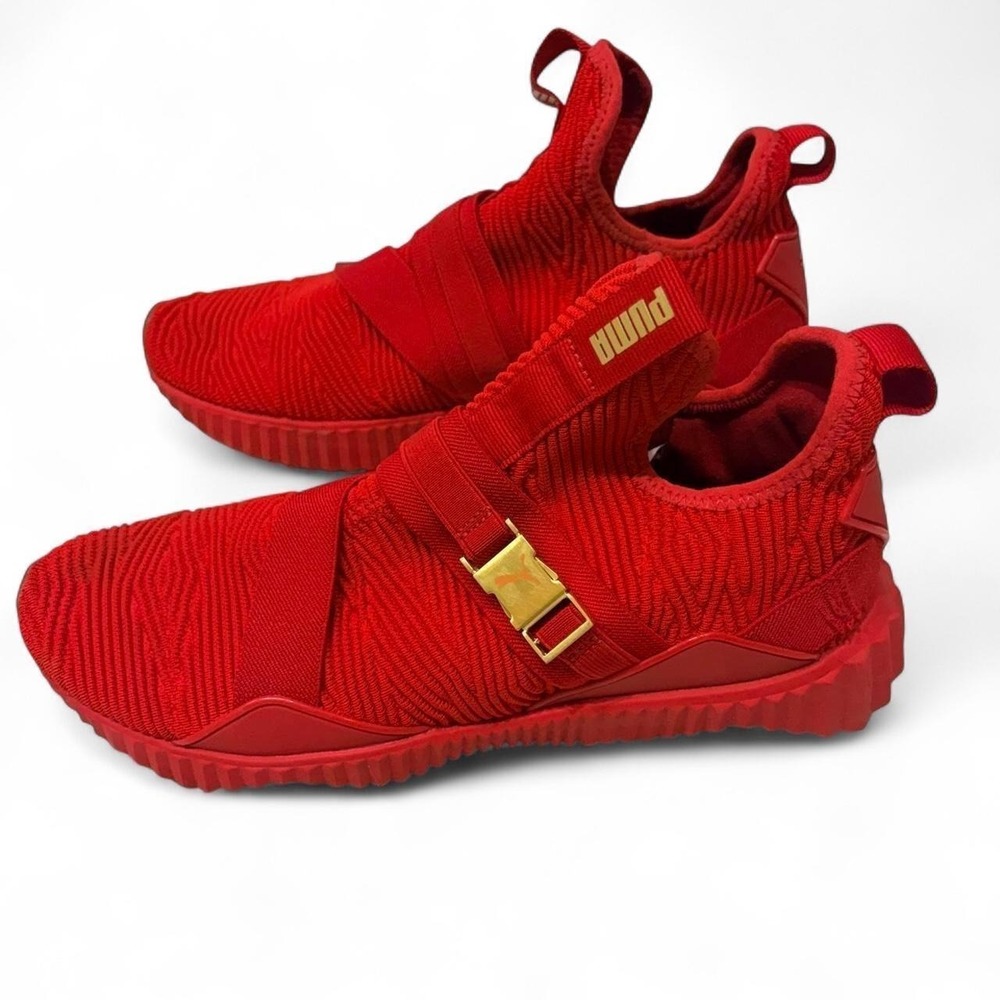 Puma Defy Mid Varsity Red Gold Buckle Sneakers Womens 9 191667-03